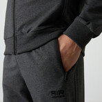 Men's High Collar Zippered Sweatshirt + Jogger Tracksuit Set // Anthracite Melange (S)