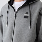 Men's Zippered Hooded Printed Sweatshirt + Jogger Tracksuit Set // Gray Melange (S)