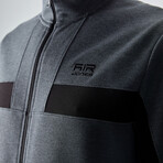 Men's High Collar Stripe Detail Zippered Sweatshirt + Jogger Tracksuit Set // Dark Gray (S)