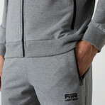 Men's High Collar Zippered Sweatshirt + Jogger Tracksuit Set // Gray Melange (S)