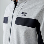 Men's High Collar Stripe Detail Zippered Sweatshirt + Jogger Tracksuit Set // Gray (S)