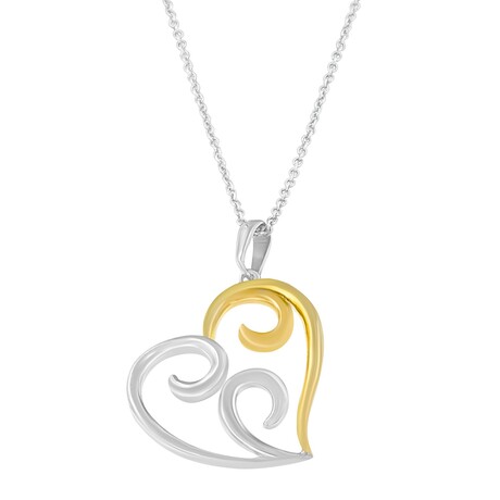 10K Yellow Gold-Plated Sterling Silver Open Heart with Swirls Box Chain Pendant Necklace // 18"