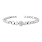 Sterling Silver + Diamond Rondelle Graduated Ball Bead Cuff Bangle Bracelet // 7"