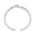 Sterling Silver + Diamond Rondelle Graduated Ball Bead Cuff Bangle Bracelet // 7"