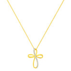 Sterling Silver Diamond Accent Cross Ribbon Pendant Necklace // 18"