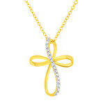 Sterling Silver Diamond Accent Cross Ribbon Pendant Necklace // 18"