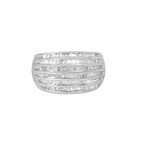 Sterling Silver + Baguette-Cut Diamond 6-Row Channel Set Domed Tapered Cocktail Fashion Ring (Ring Size: 6.5)