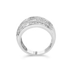 Sterling Silver + Baguette-Cut Diamond 6-Row Channel Set Domed Tapered Cocktail Fashion Ring (Ring Size: 6.5)