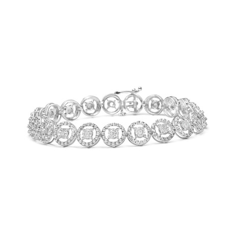 Sterling Silver + Diamond Nested Circle Miracle Set Open Wheel Fashion Link Bracelet // 7"