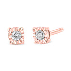 Sterling Silver + Round Brilliant-Cut Diamond Miracle-Set Stud Earrings