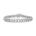 Sterling Silver + Diamond Miracle-Set Double Swoosh Wave Style Tennis Bracelet // 7"