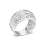 Sterling Silver + Baguette-Cut Diamond 6-Row Channel Set Domed Tapered Cocktail Fashion Ring (Ring Size: 6.5)