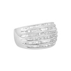 Sterling Silver + Baguette-Cut Diamond 6-Row Channel Set Domed Tapered Cocktail Fashion Ring (Ring Size: 6.5)