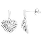 Sterling Silver Heart Diamond Accent Puff Earrings