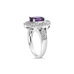 Sterling Silver + Oval Purple Amethyst + Round Diamond Accent Fashion Cocktail Ring (Ring Size: 5)