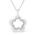 Matte-Finished Sterling Silver Diamond Accent Double Flower Shape Pendant Necklace // 18"