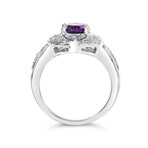 Sterling Silver + Oval Purple Amethyst + Round Diamond Accent Fashion Cocktail Ring (Ring Size: 5)