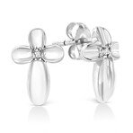 Sterling Silver Prong Set Diamond Accent Floral Cross Stud Earring