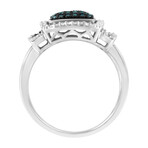 Black Rhodium-Plated + Sterling Silver White + Blue Diamond Square Halo Cocktail Ring (Ring Size: 6)