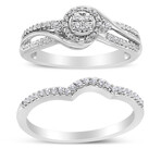 Sterling Silver + Composite Diamond Frame Bypass Bridal Set Ring + Band // Set of 2 Rings (Ring Size: 5)