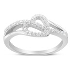 Sterling Silver + Diamond Open Heart Leaf Curvy Bypass Accent Promise Ring (Ring Size: 6)