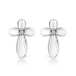 Sterling Silver Prong Set Diamond Accent Floral Cross Stud Earring