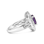 Sterling Silver + Oval Purple Amethyst + Round Diamond Accent Fashion Cocktail Ring (Ring Size: 5)