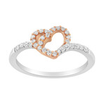 10K Rose Gold-Plated Sterling Silver + Diamond Two Tone Open Heart Promise Ring (Ring Size: 6)