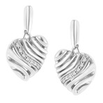 Sterling Silver Heart Diamond Accent Puff Earrings