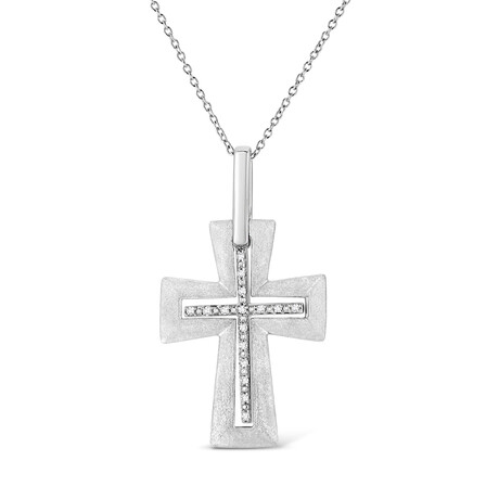 Sterling Silver Prong-Set Diamond Accent Cross Pendant Necklace // 18"