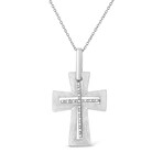 Sterling Silver Prong-Set Diamond Accent Cross Pendant Necklace // 18"