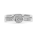 Sterling Silver + Diamond Accent Frame Twist Shank Bridal Set Ring + Band // Set of 2 Rings (Ring Size: 5)