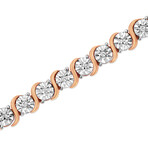 Sterling Silver + Diamond Round Miracle Plate + S-Link Tennis Bracelet // 7" (14k Rose Gold Plated)