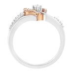 10K Rose Gold-Plated + Sterling Silver Diamond Two-Tone Open Heart Promise Ring (Ring Size: 6)