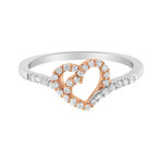 10K Rose Gold-Plated Sterling Silver + Diamond Two Tone Open Heart Promise Ring (Ring Size: 6)