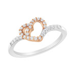 10K Rose Gold-Plated Sterling Silver + Diamond Two Tone Open Heart Promise Ring (Ring Size: 6)