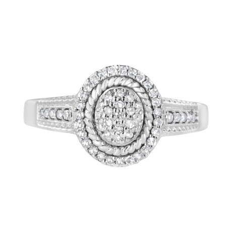 Sterling Silver Pave Set Round-Cut Diamond Braided Halo Cocktail Ring (Ring Size: 6)