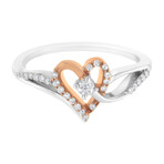 10K Rose Gold-Plated + Sterling Silver Diamond Two-Tone Open Heart Promise Ring (Ring Size: 6)