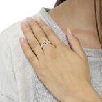 Sterling Silver + Diamond Open Heart Leaf Curvy Bypass Accent Promise Ring (Ring Size: 6)