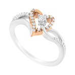 10K Rose Gold-Plated + Sterling Silver Diamond Two-Tone Open Heart Promise Ring (Ring Size: 6)