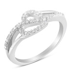 Sterling Silver + Diamond Open Heart Leaf Curvy Bypass Accent Promise Ring (Ring Size: 6)