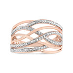 14K Rose Gold-Plated Sterling Silver Diamond Accent Crossover Ring (Ring Size: 6)