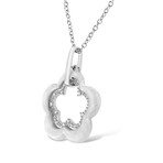 Matte-Finished Sterling Silver Diamond Accent Double Flower Shape Pendant Necklace // 18"