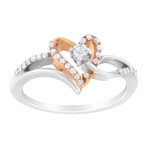 10K Rose Gold-Plated + Sterling Silver Diamond Two-Tone Open Heart Promise Ring (Ring Size: 6)