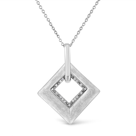 Sterling Silver Pave-Set Diamond Accent Kite Shape Pendant Necklace // 18"