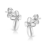 Sterling Silver Prong Set Diamond Accent Floral Cross Stud Earring