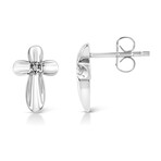 Sterling Silver Prong Set Diamond Accent Floral Cross Stud Earring