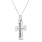 Sterling Silver Prong-Set Diamond Accent Cross Pendant Necklace // 18"