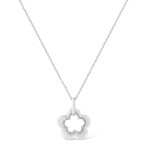 Matte-Finished Sterling Silver Diamond Accent Double Flower Shape Pendant Necklace // 18"