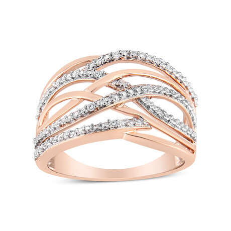 14K Rose Gold-Plated Sterling Silver Diamond Accent Crossover Ring (Ring Size: 6)